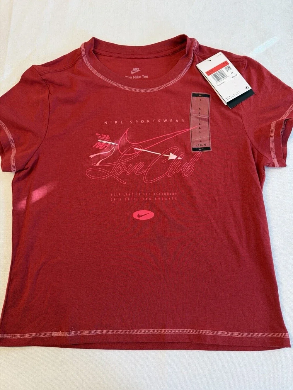 Nike Sportswear Love Club Graphic Tee Women’s Large Red Slim Fit NWT Modal